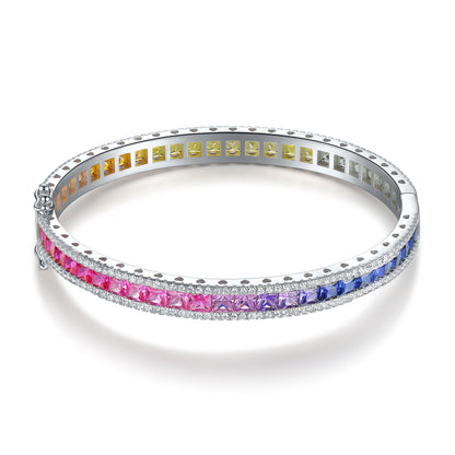 ANSTER JEWELRY Rainbow Bangle 925 Silver Lab Grown Bracelet