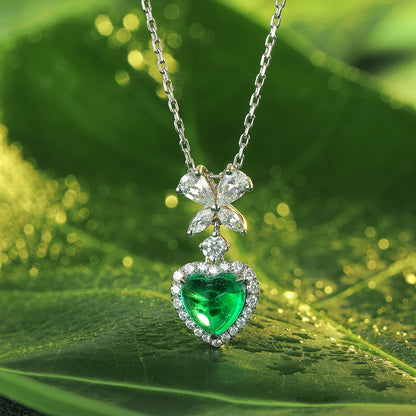 ANSTER JEWELRY 1.74 CTW Heart Lab Grown Emerald 18K Gold Necklace plated