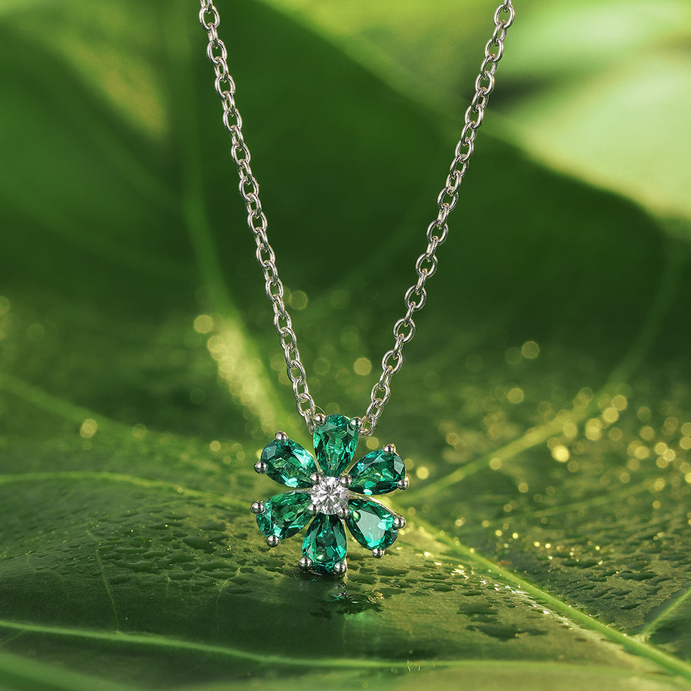 ANSTER JEWELRY 1.45 CTW Pear Lab Grown Emerald 18K Gold Necklace plated