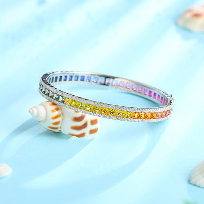 ANSTER JEWELRY Rainbow Bangle 925 Silver Lab Grown Bracelet