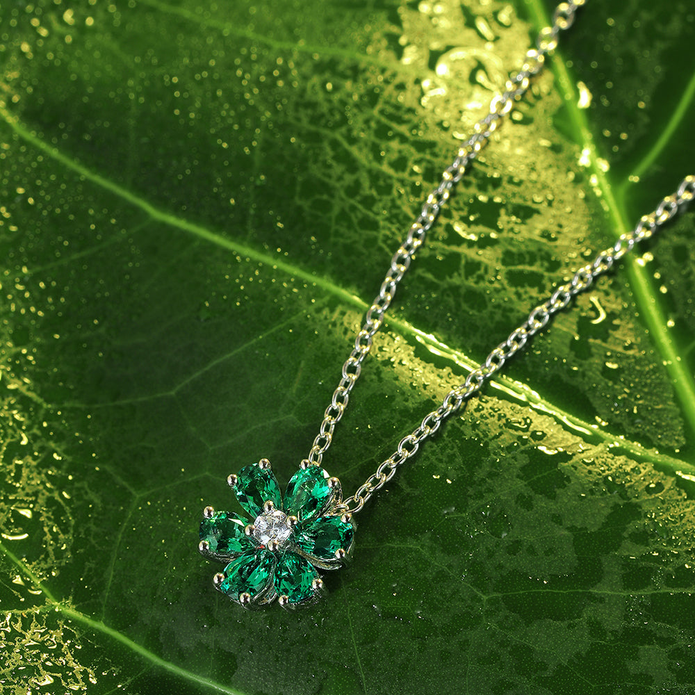 ANSTER JEWELRY 1.45 CTW Pear Lab Grown Emerald 18K Gold Necklace plated