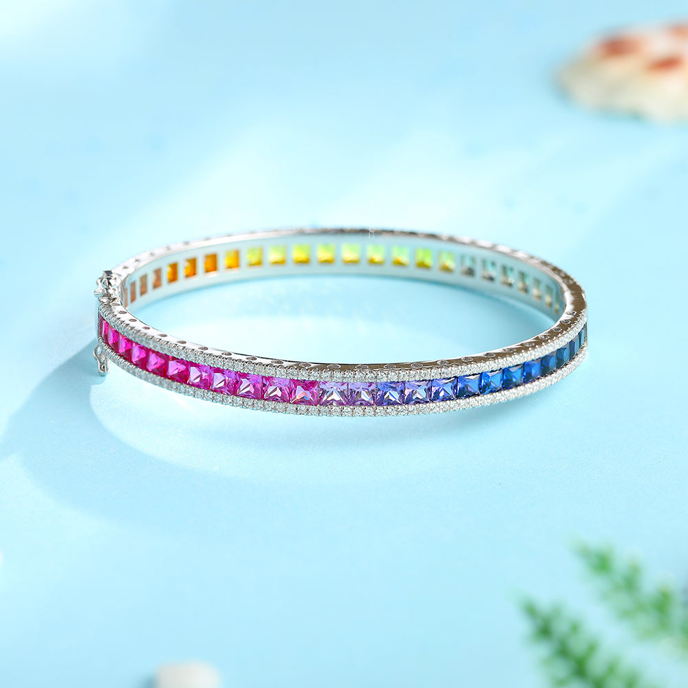ANSTER JEWELRY Rainbow Bangle 925 Silver Lab Grown Bracelet