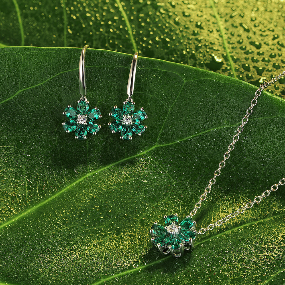 ANSTER JEWELRY 1.45 CTW Pear Lab Grown Emerald 18K Gold Necklace plated