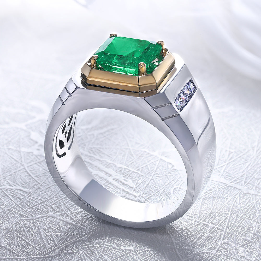 ANSTER JEWELRY 2.37 CTW Asscher Lab Grown Emerald 18K Gold Ring plated Men Ring