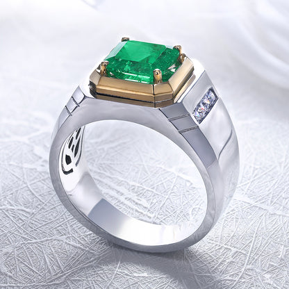 ANSTER JEWELRY 2.37 CTW Asscher Lab Grown Emerald 18K Gold Ring plated Men Ring