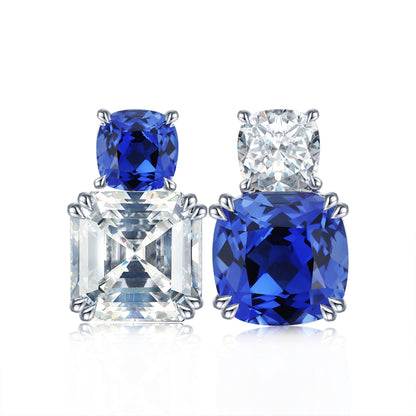 11.48 CTW Cushion Lab Grown Sapphire S925 Earrings plated