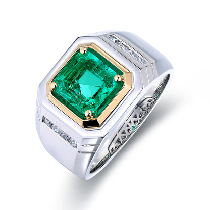 ANSTER JEWELRY 2.37 CTW Asscher Lab Grown Emerald 18K Gold Ring plated Men Ring