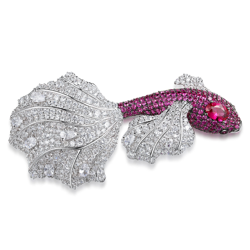ANSTERGEMS Fish Shape Gemstone 925 Silver Brooch