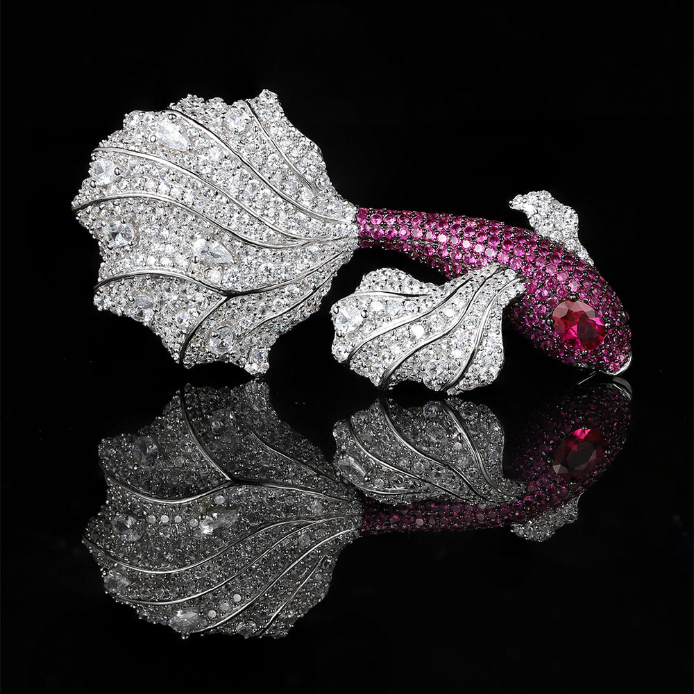 ANSTERGEMS Fish Shape Gemstone 925 Silver Brooch