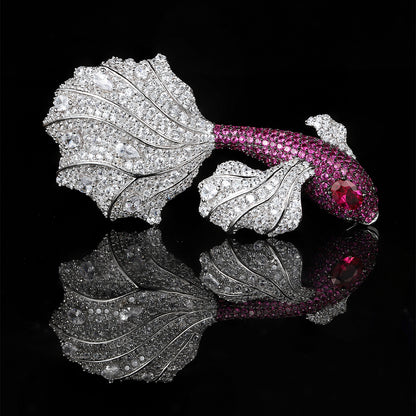ANSTERGEMS Fish Shape Gemstone 925 Silver Brooch