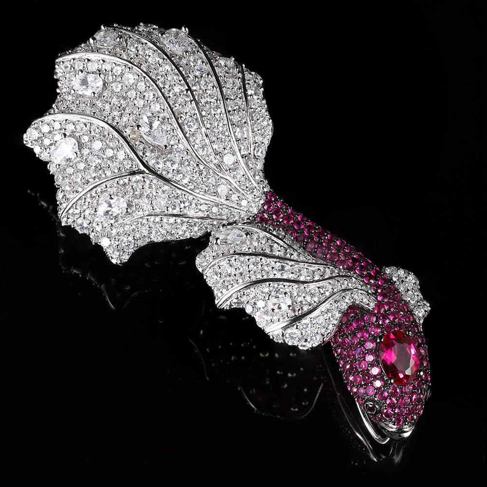 ANSTERGEMS Fish Shape Gemstone 925 Silver Brooch