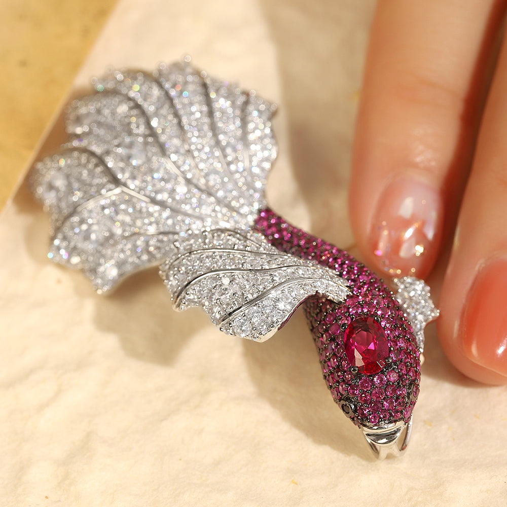 ANSTERGEMS Fish Shape Gemstone 925 Silver Brooch