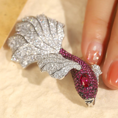 ANSTERGEMS Fish Shape Gemstone 925 Silver Brooch
