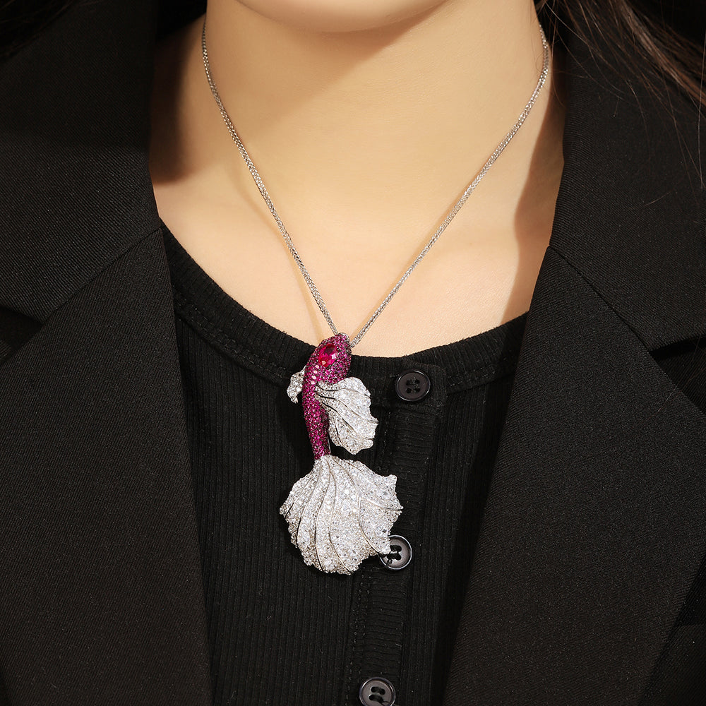 ANSTERGEMS Fish Shape Gemstone 925 Silver Brooch