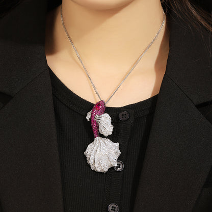 ANSTERGEMS Fish Shape Gemstone 925 Silver Brooch