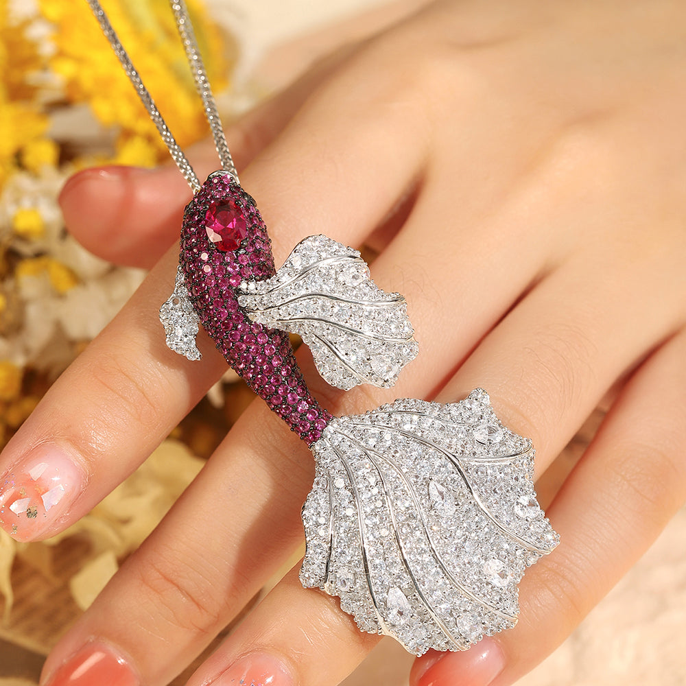 ANSTERGEMS Fish Shape Gemstone 925 Silver Brooch