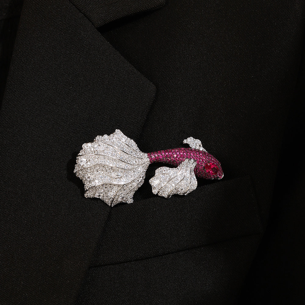 ANSTERGEMS Fish Shape Gemstone 925 Silver Brooch