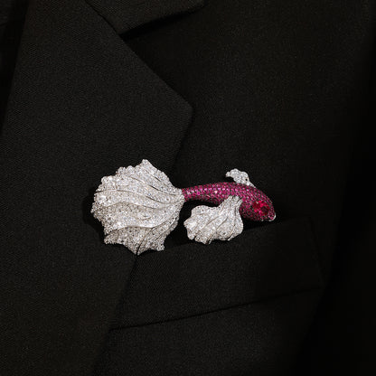 ANSTERGEMS Fish Shape Gemstone 925 Silver Brooch
