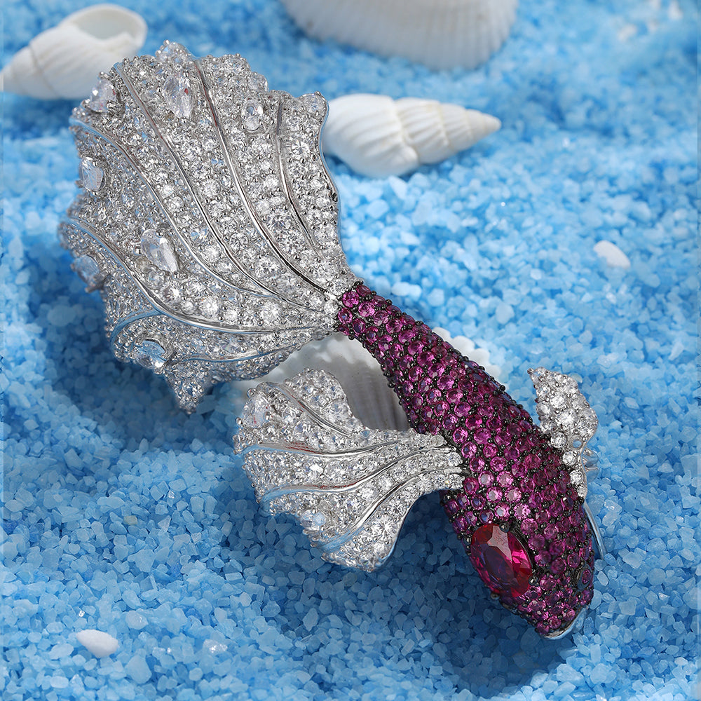 ANSTERGEMS Fish Shape Gemstone 925 Silver Brooch