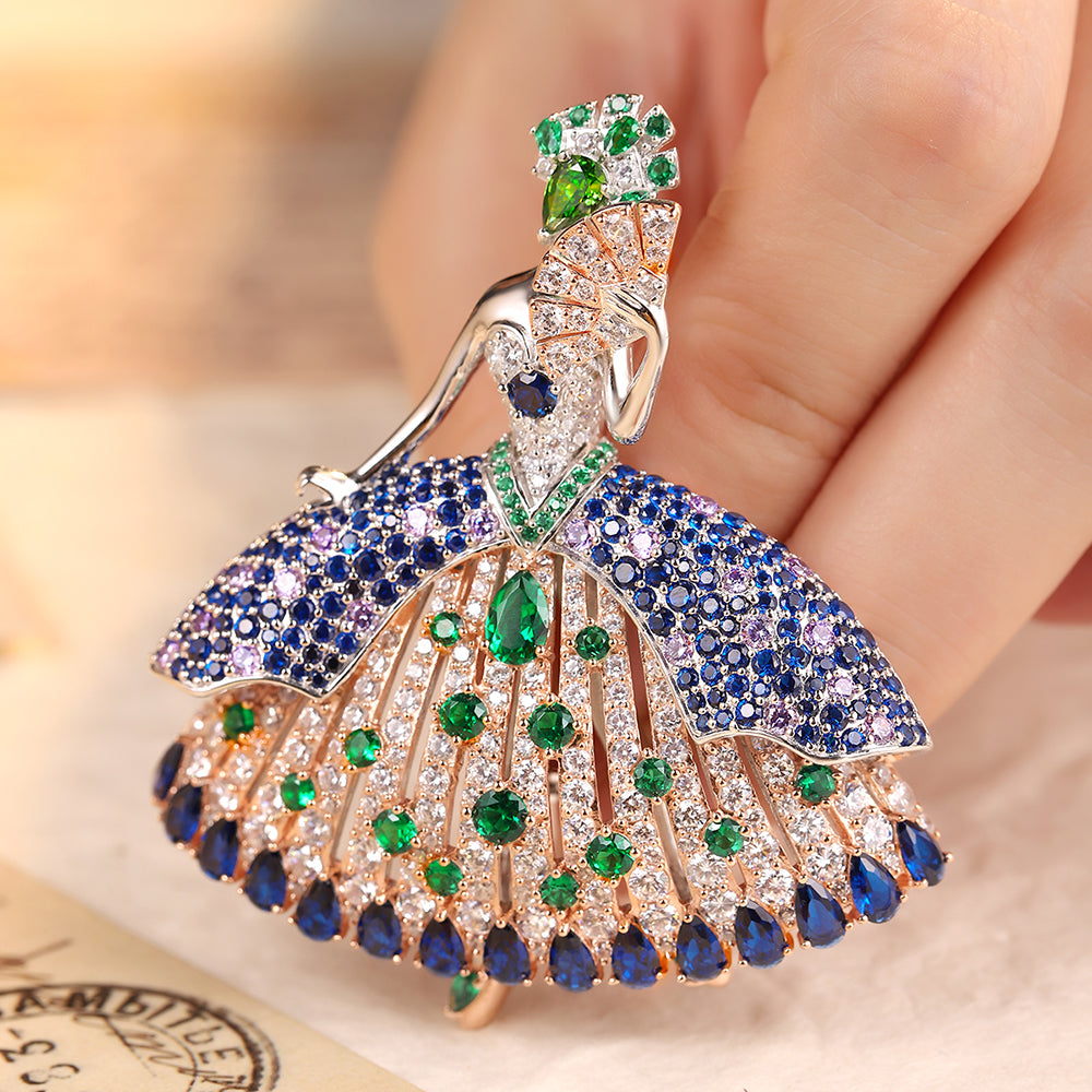 ANSTERGEMS Dancer Gemstone 925 Silver Brooch
