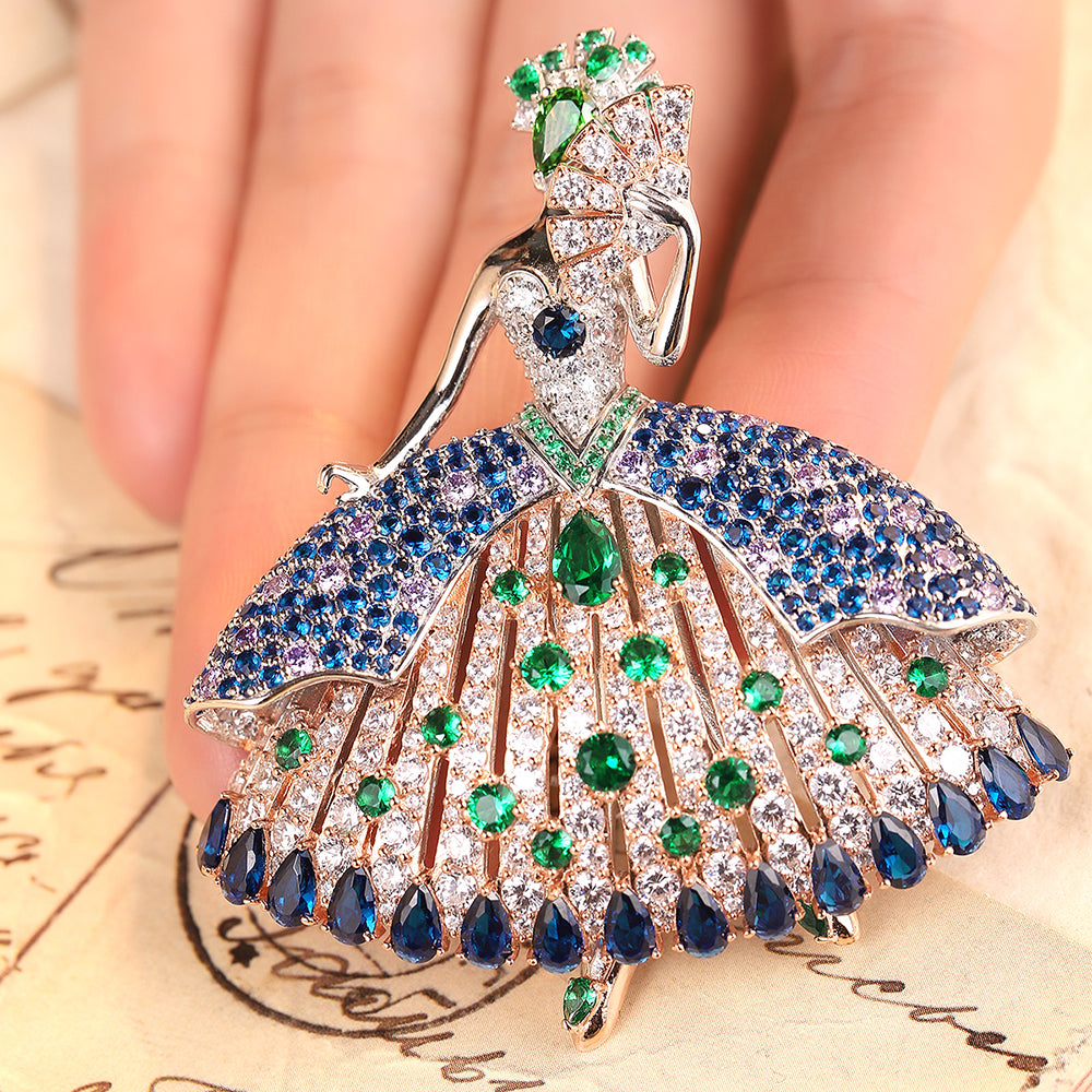 ANSTERGEMS Dancer Gemstone 925 Silver Brooch