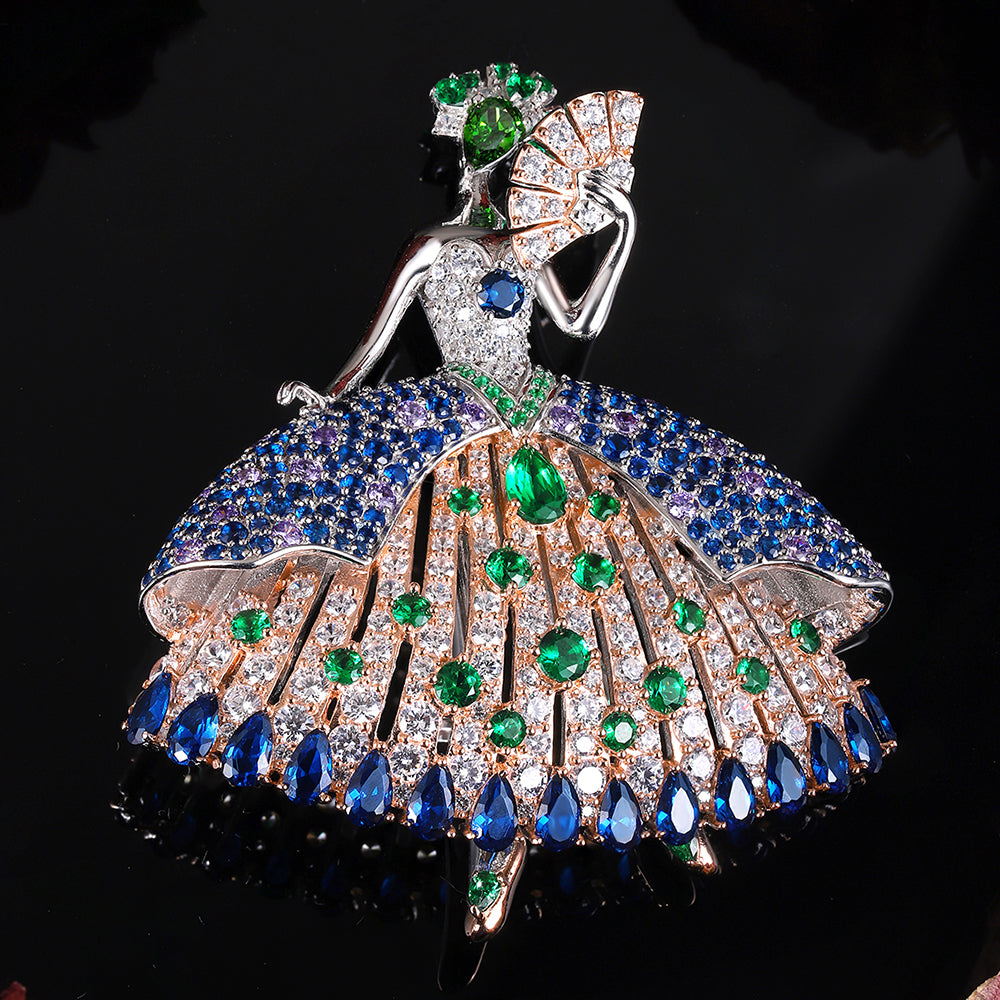 ANSTERGEMS Dancer Gemstone 925 Silver Brooch