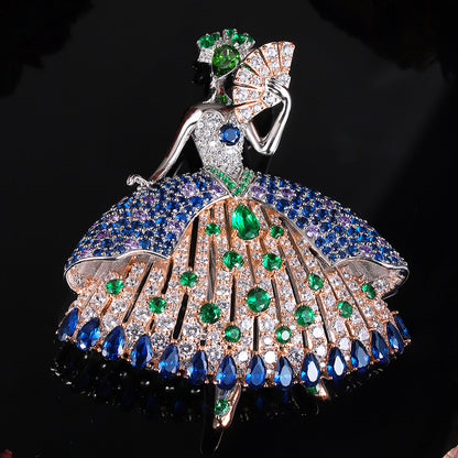 ANSTERGEMS Dancer Gemstone 925 Silver Brooch