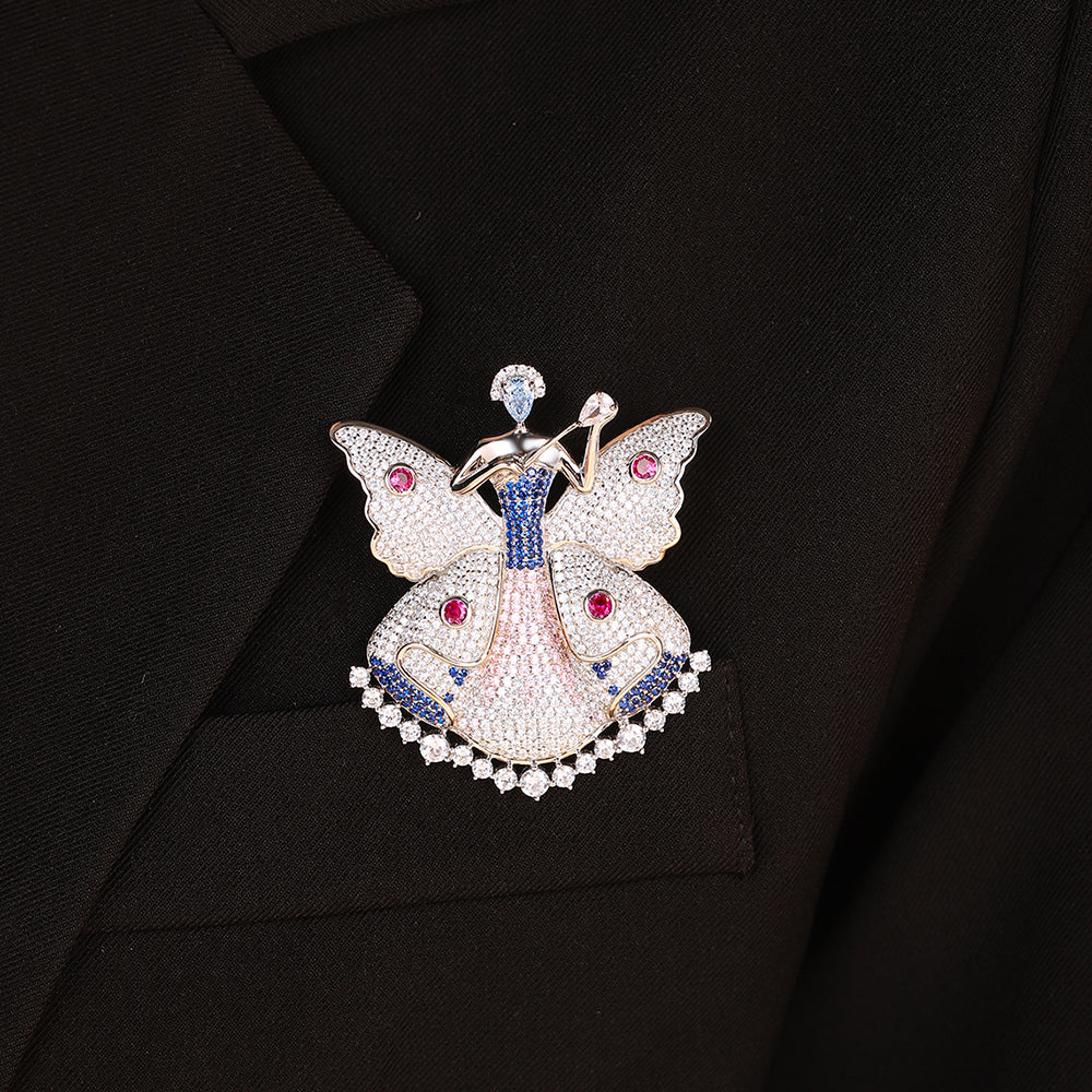 ANSTERGEMS Butterfly Dancer Gemstone 925 Silver Brooch