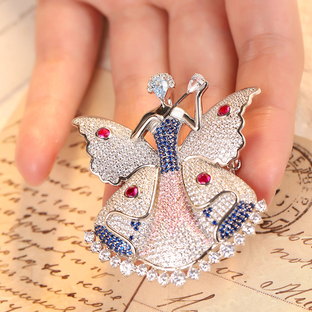 ANSTERGEMS Butterfly Dancer Gemstone 925 Silver Brooch