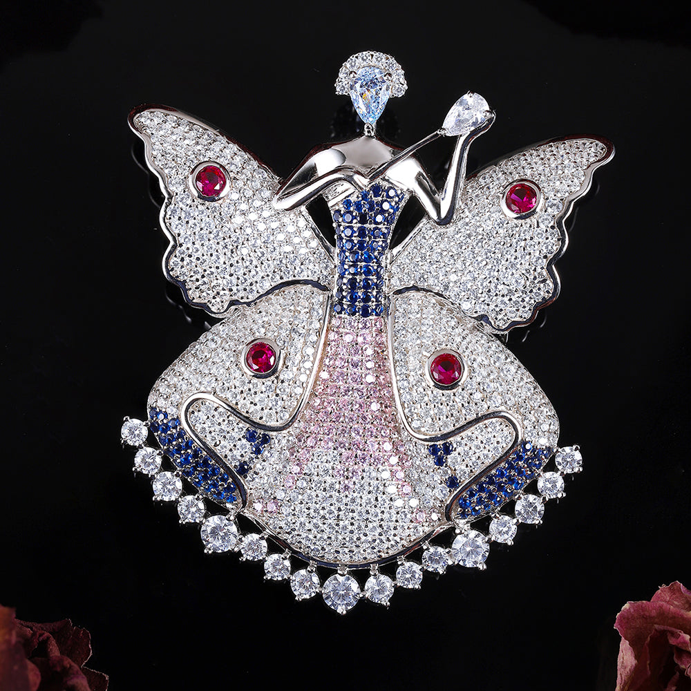 ANSTERGEMS Butterfly Dancer Gemstone 925 Silver Brooch