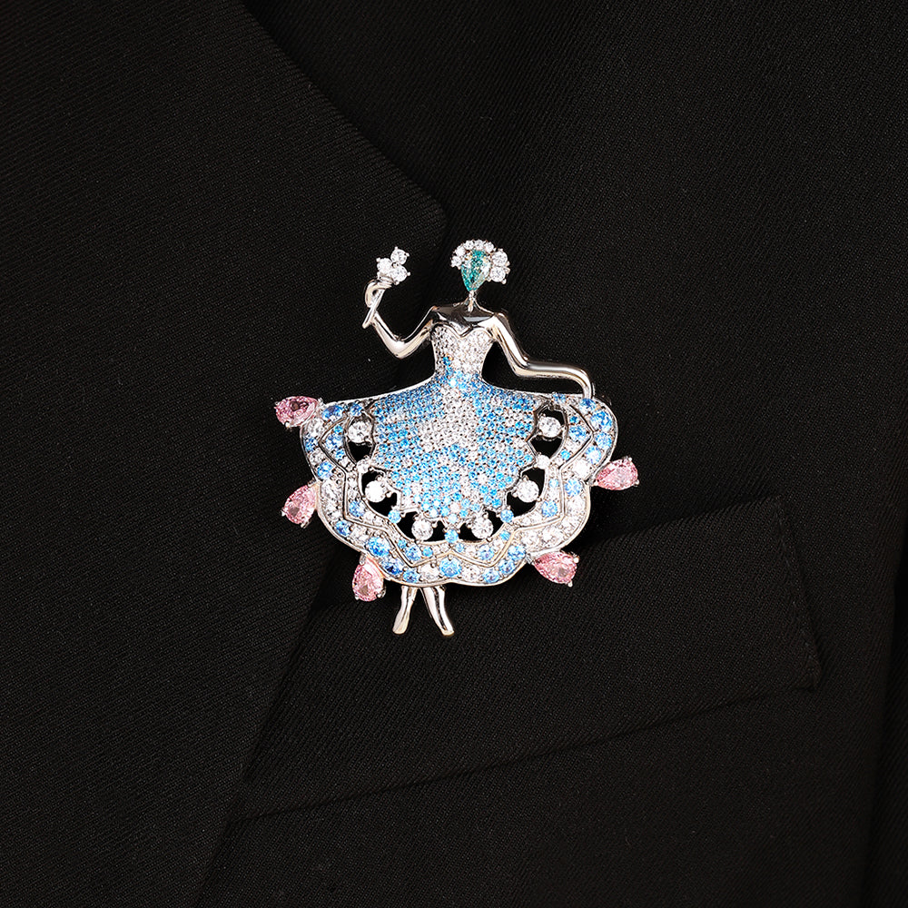 ANSTERGEMS Dancer Gemstone 925 Silver Brooch