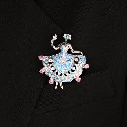 ANSTERGEMS Dancer Gemstone 925 Silver Brooch