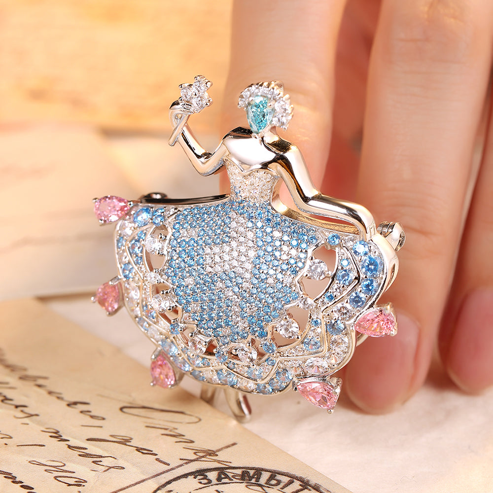 ANSTERGEMS Dancer Gemstone 925 Silver Brooch