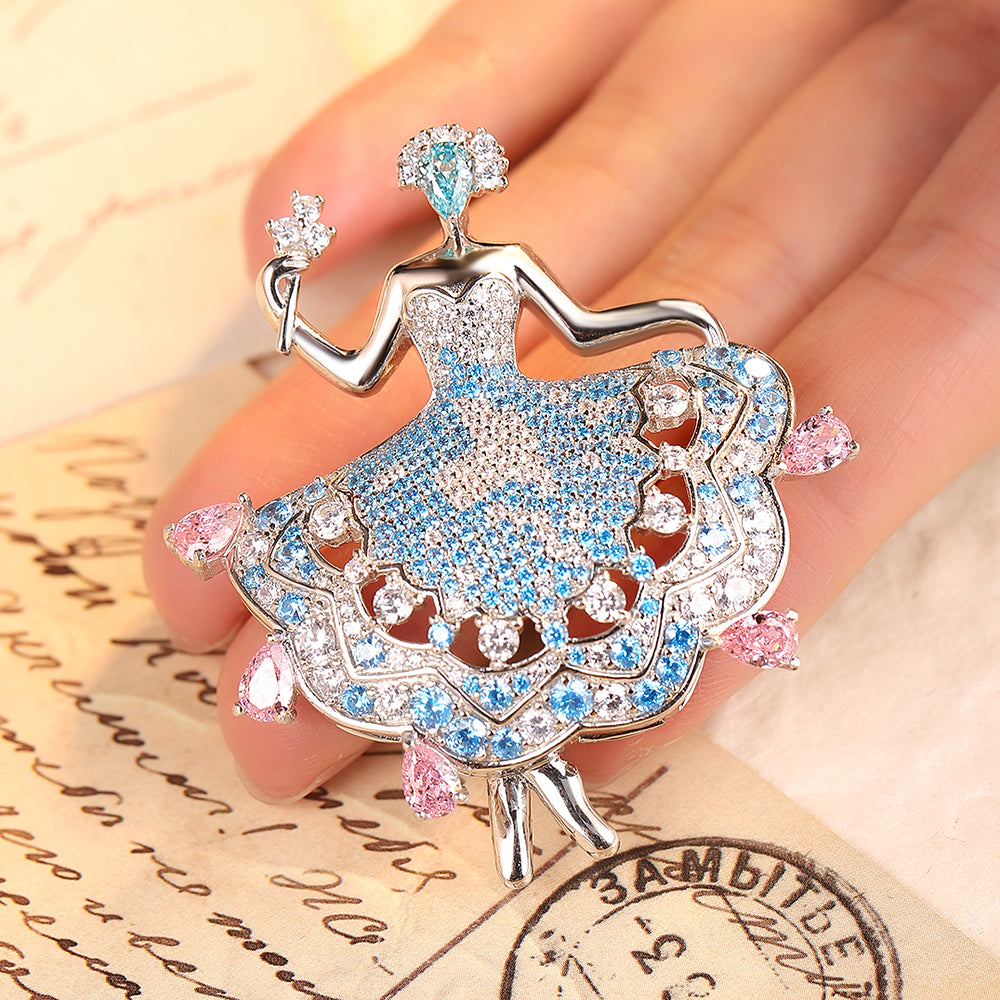 ANSTERGEMS Dancer Gemstone 925 Silver Brooch