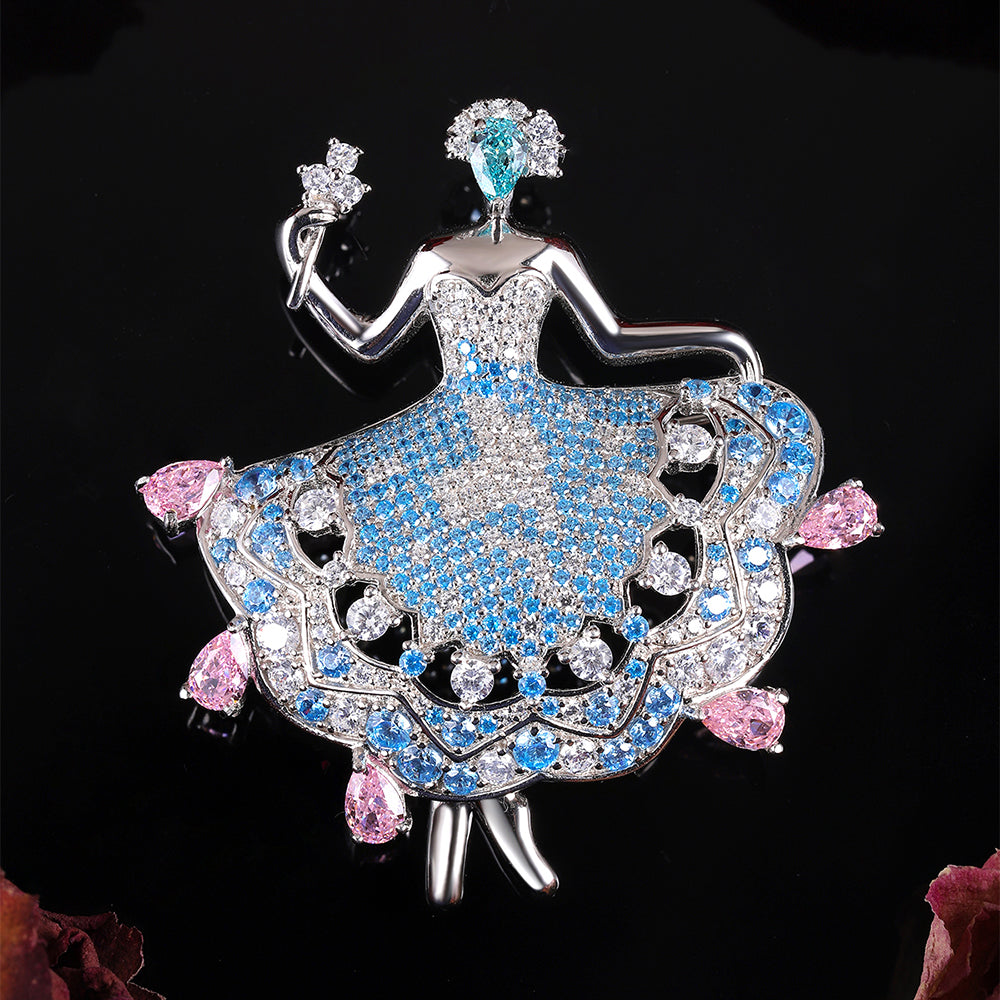 ANSTERGEMS Dancer Gemstone 925 Silver Brooch