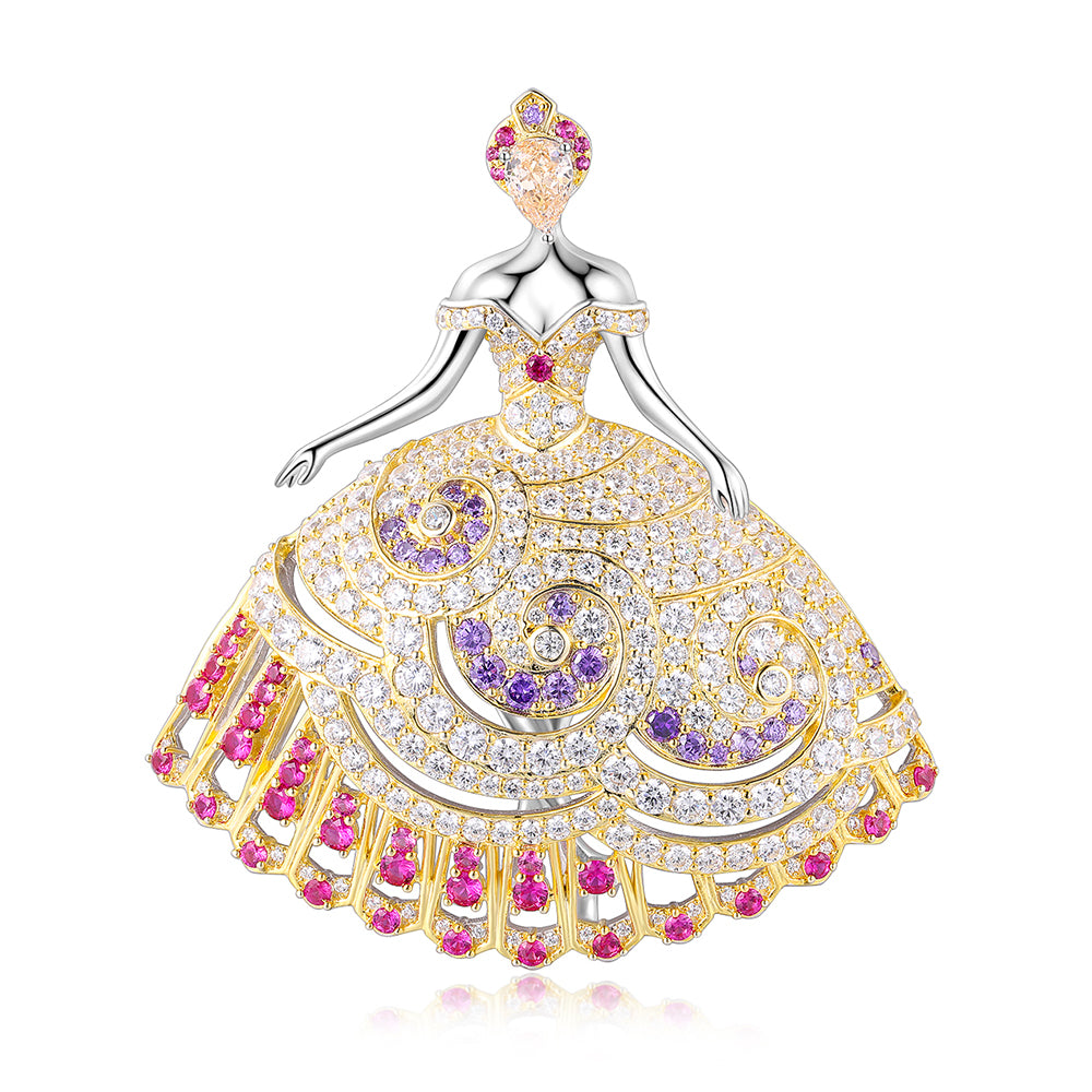 ANSTERGEMS Girl's Princess Gemstone 925 Silver Brooch