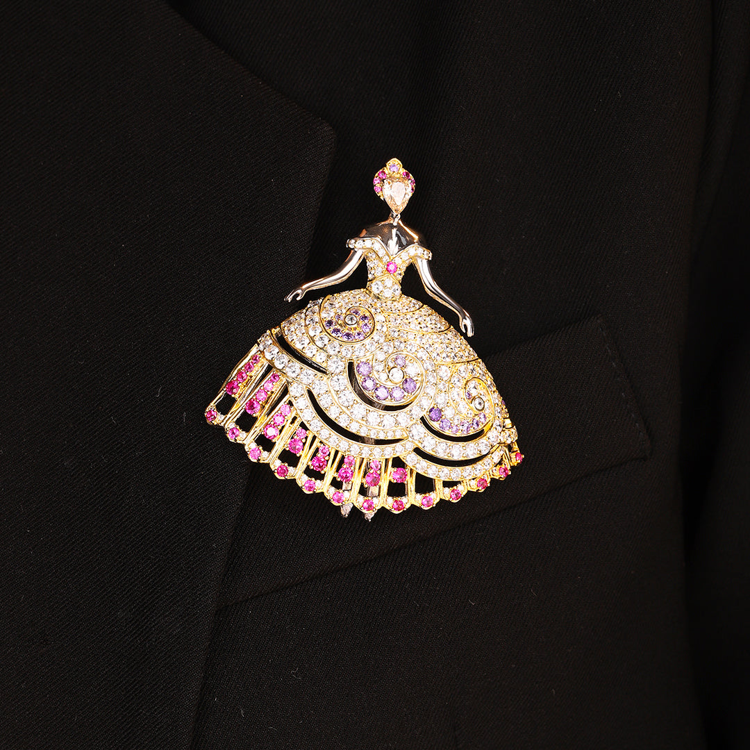 ANSTERGEMS Girl's Princess Gemstone 925 Silver Brooch