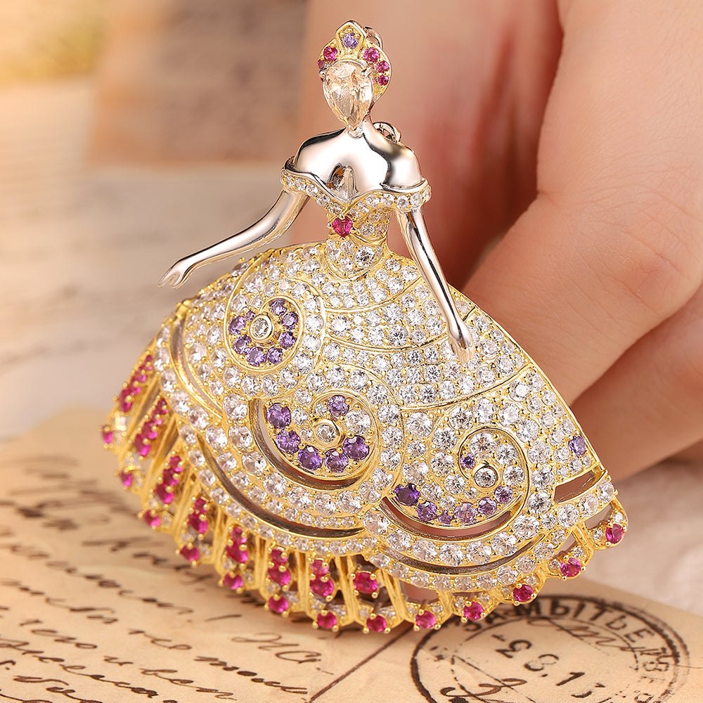 ANSTERGEMS Girl's Princess Gemstone 925 Silver Brooch