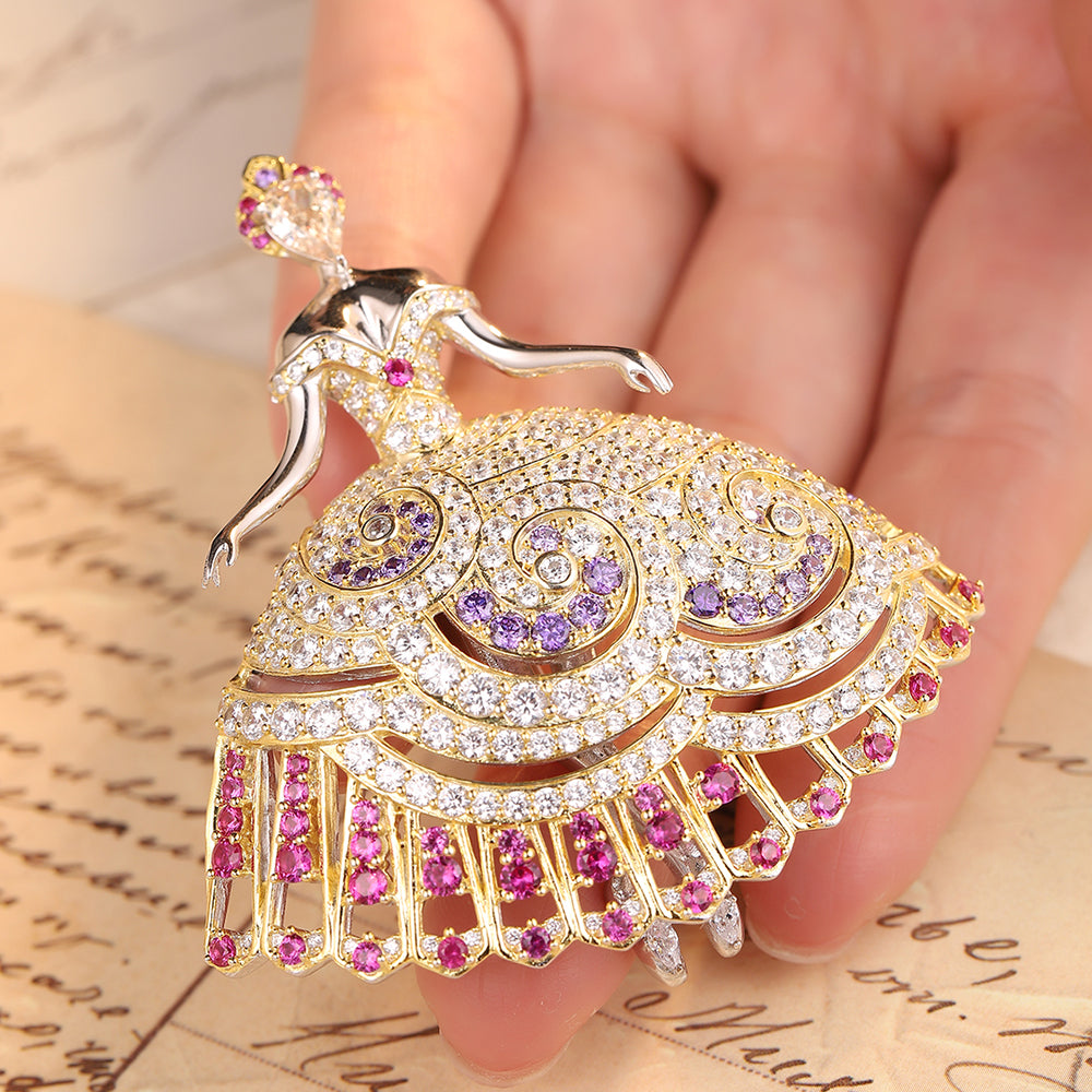 ANSTERGEMS Girl's Princess Gemstone 925 Silver Brooch