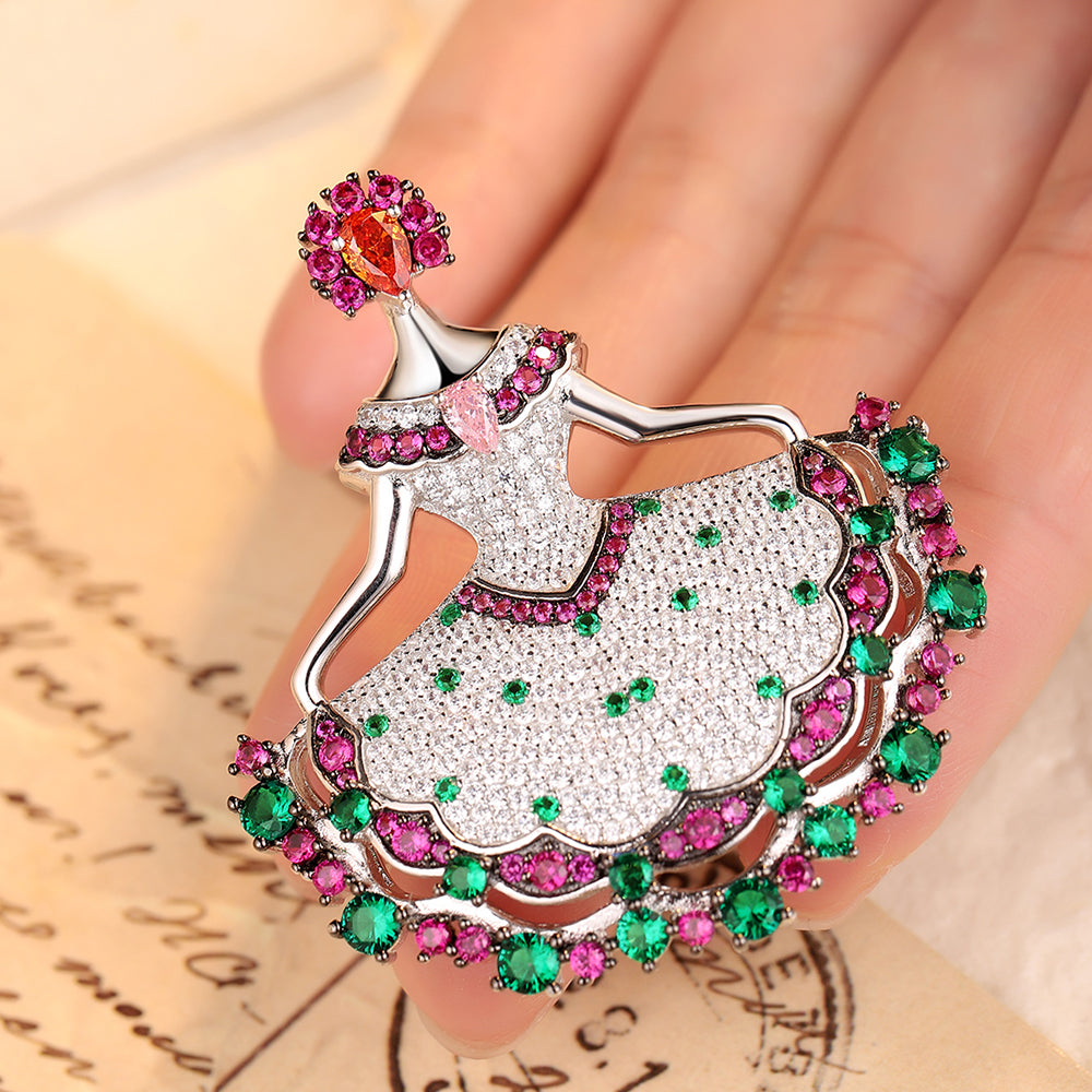 ANSTERGEMS Princess Gemstone 925 Silver Brooch