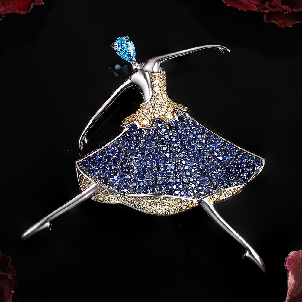 ANSTERGEMS Dancing Girl Gemstone 925 Silver Brooch