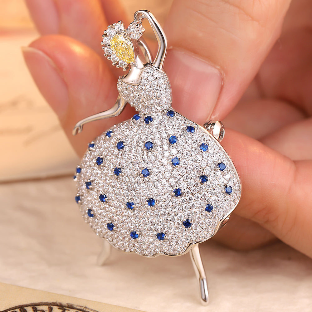 ANSTERGEMS Dancer Gemstone 925 Silver Brooch