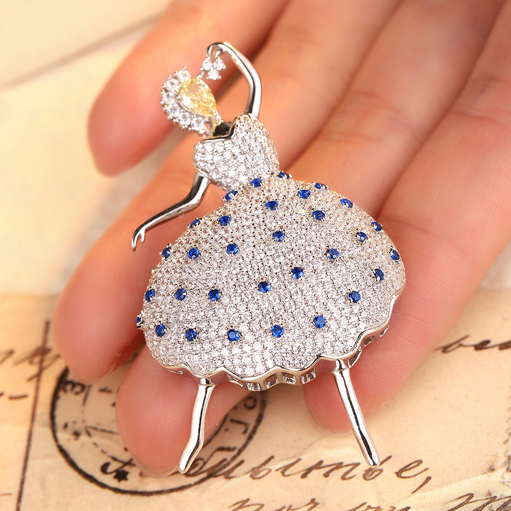 ANSTERGEMS Dancer Gemstone 925 Silver Brooch