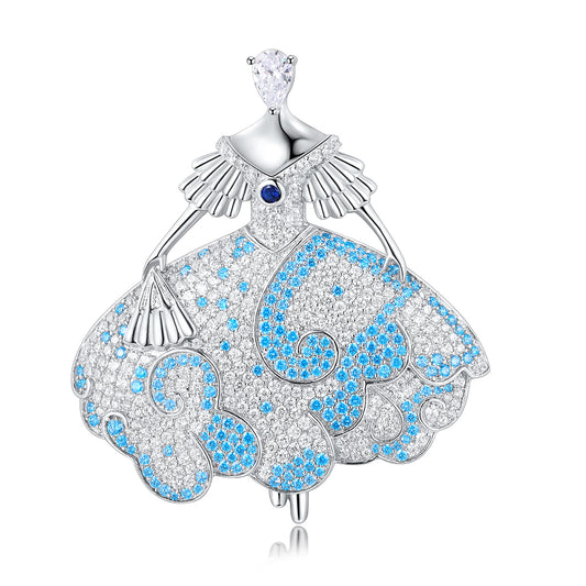 ANSTER Jewelry Broche personalizado de princesa elegante S925 em prata com pedra preciosa cultivada em laboratório