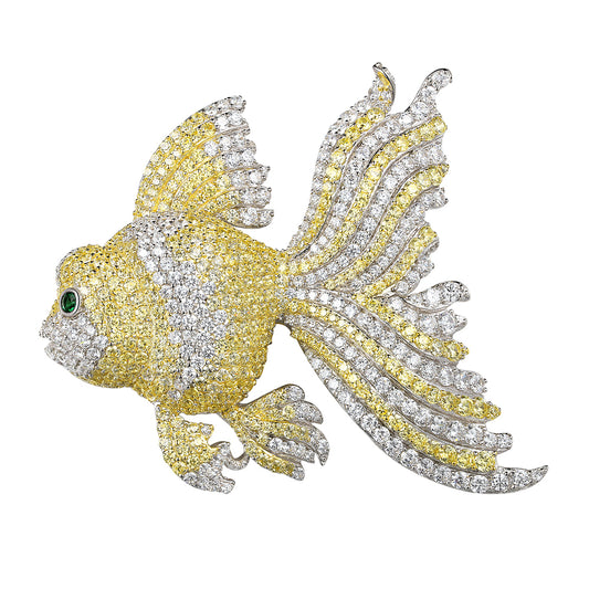 Broche de pedra preciosa em formato de peixe dourado ANSTERGEMS