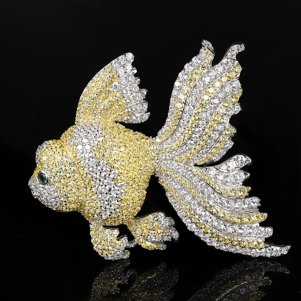 ANSTERGEMS Goldfish Shape Gemstone 925 Silver Brooch
