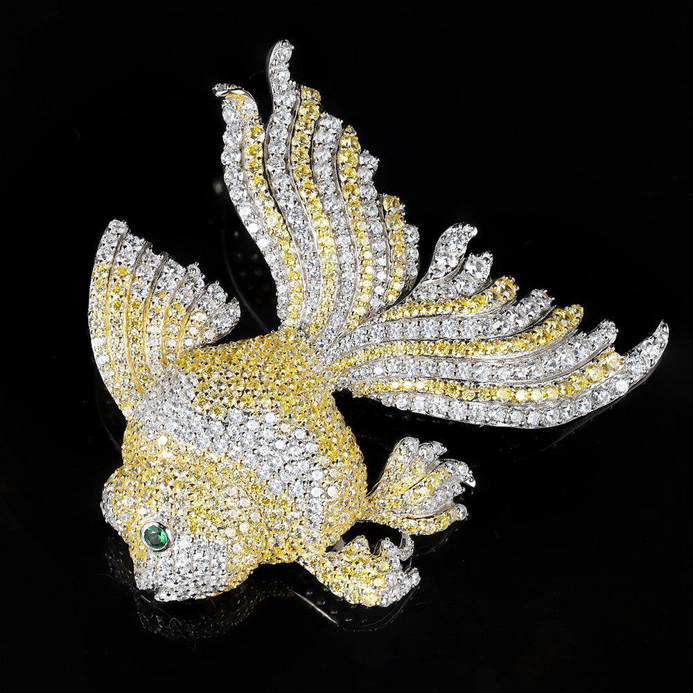 ANSTERGEMS Goldfish Shape Gemstone 925 Silver Brooch