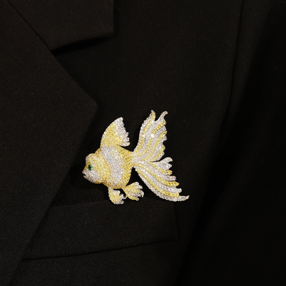 ANSTERGEMS Goldfish Shape Gemstone 925 Silver Brooch