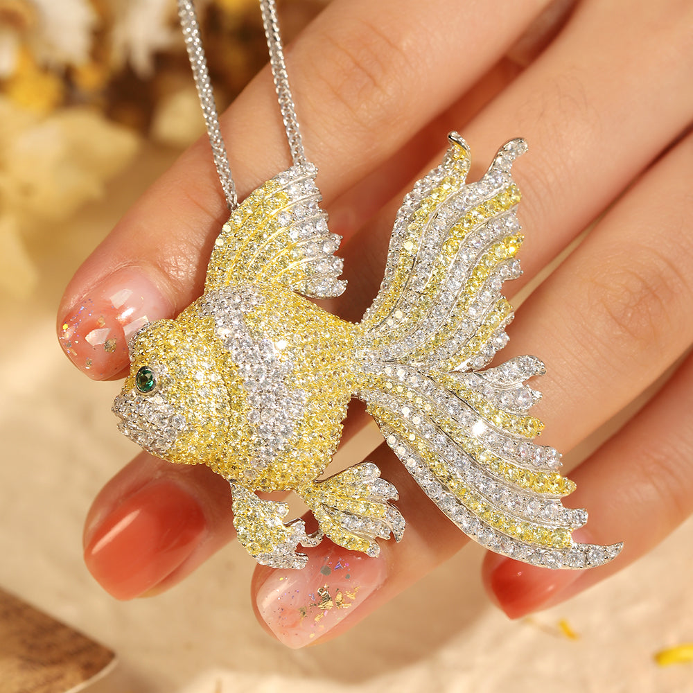 ANSTERGEMS Goldfish Shape Gemstone 925 Silver Brooch