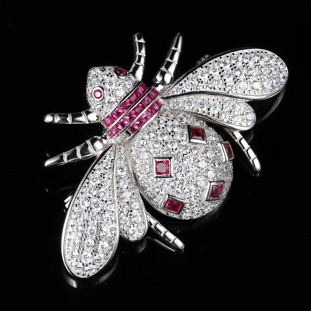 ANSTERGEMS Cute Ladybug Gemstone 925 Silver Brooch